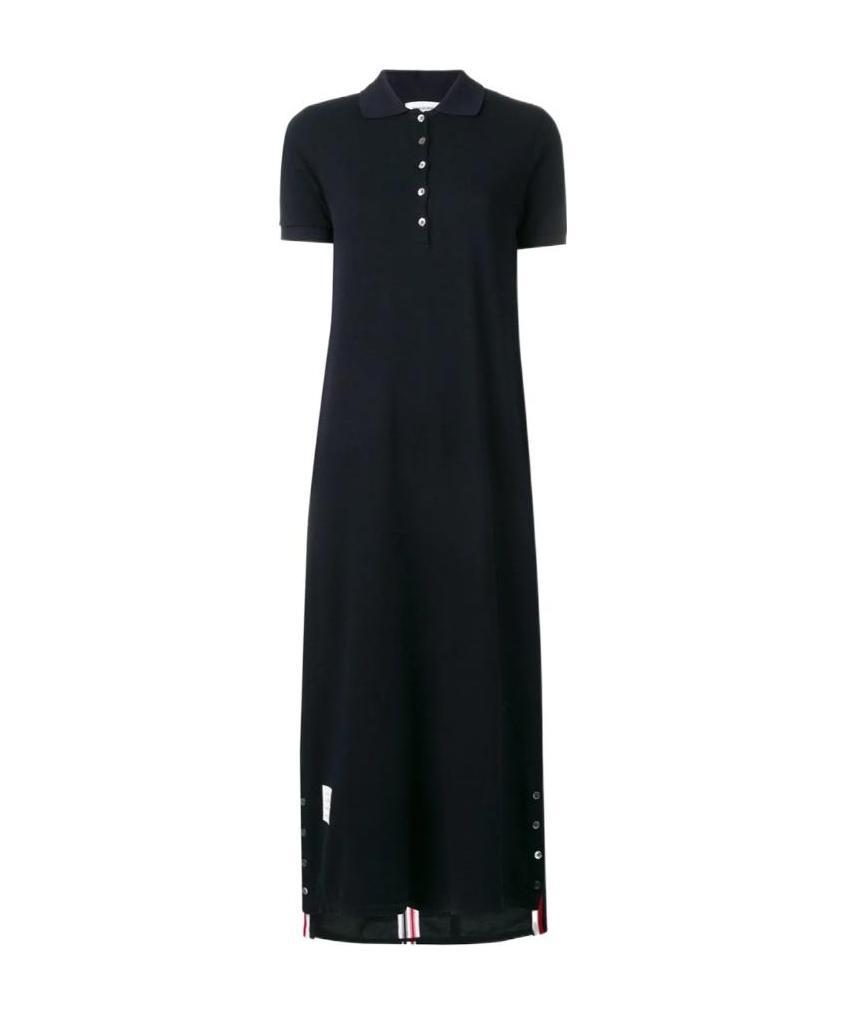 Thom Browne Center-back Stripe Piqué Polo Dress In Black
