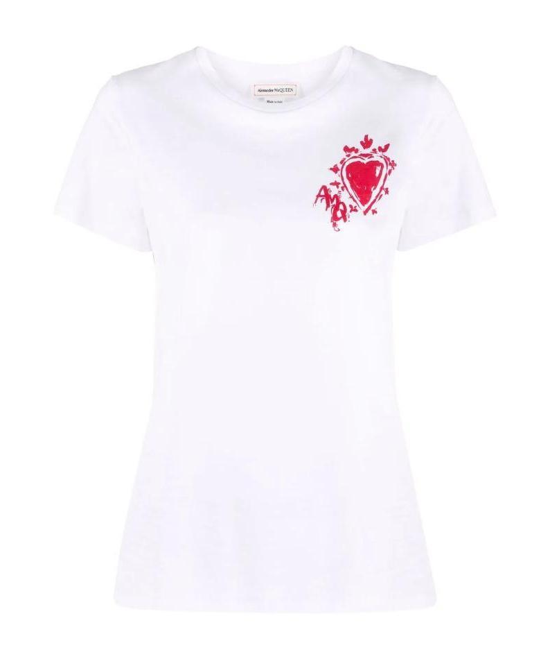 Alexander Mcqueen Heart-print Cotton T-shirt In White