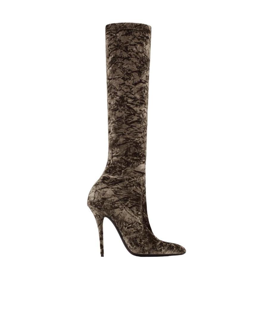 Saint Laurent Ella Velvet 110mm Thigh-high Boots In Brown
