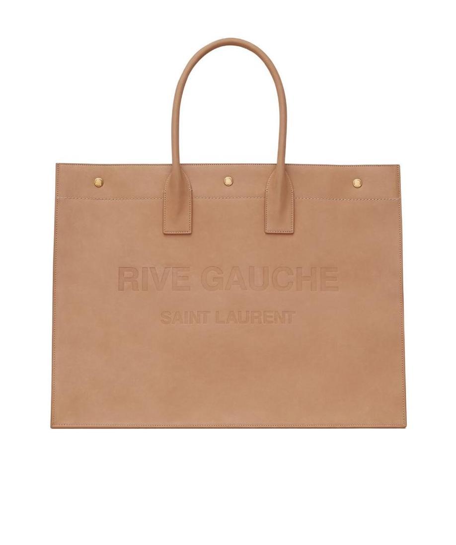 Saint Laurent Rive Gauche Embossed Leather Tote Bag In Nude