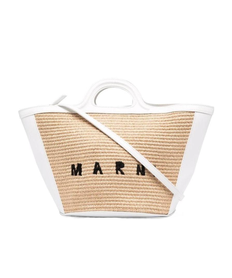 MARNI TROPICALIA SMALL BAG IN WHITE LEATHER AND RAFFIA