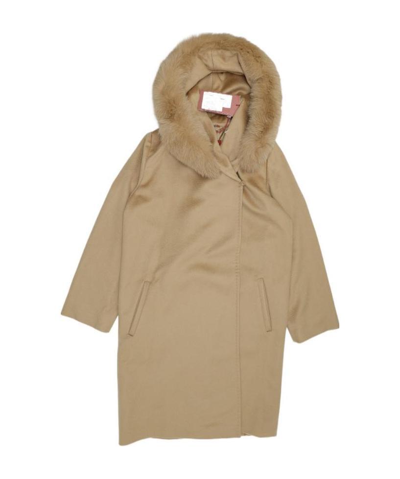 Max Mara Logo Hooded Overcoat In Nude