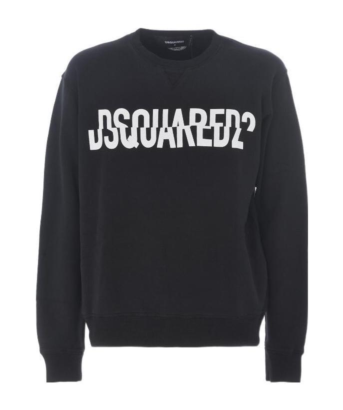 Dsquared2 Cotton Crewneck Sweater With Ribbed Hem In Black
