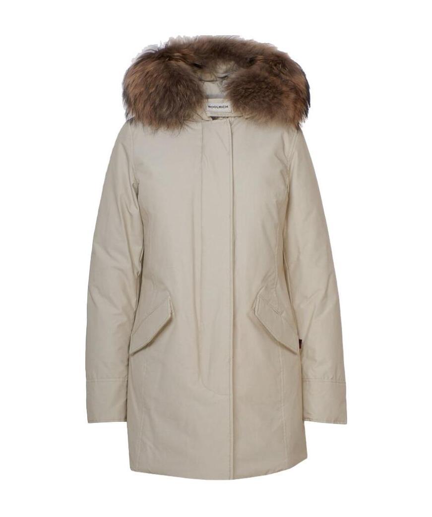 Shop Woolrich Hooded Zipper Down Jacket In Nude