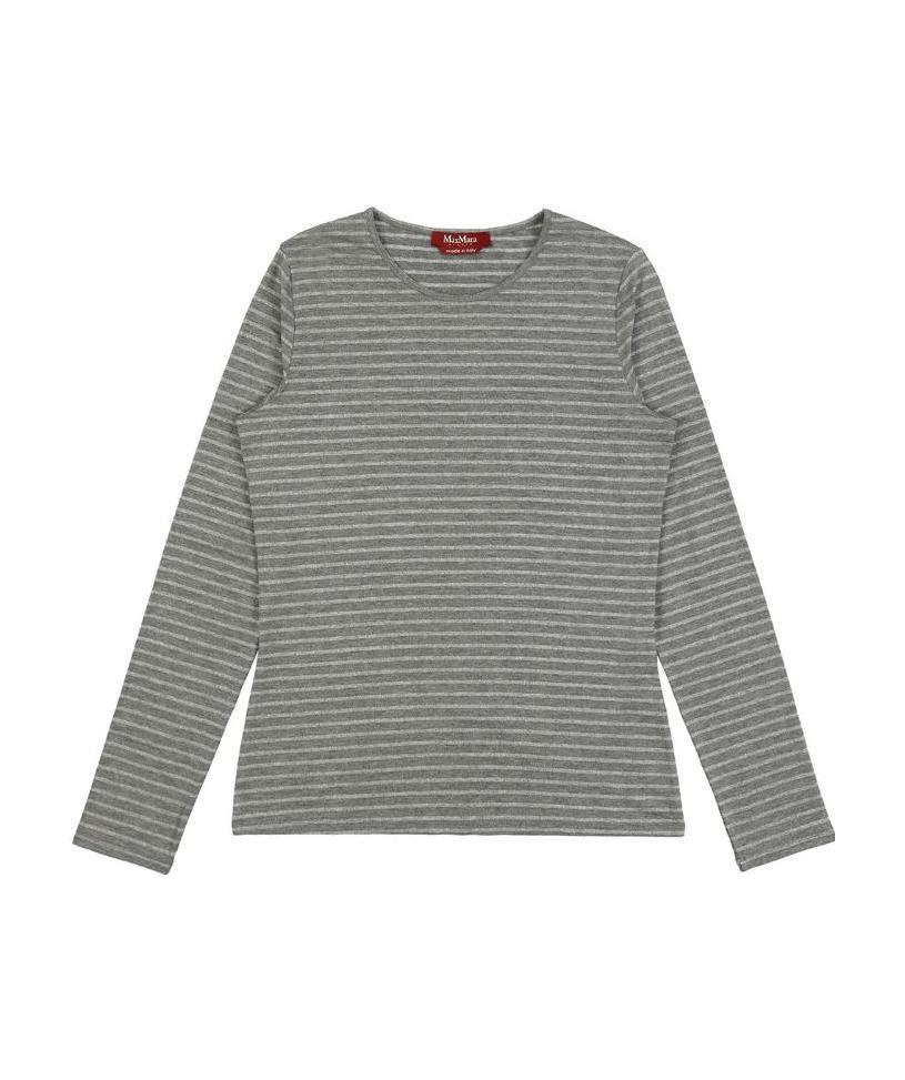 Max Mara T-shirt With Round Neck And Long Sleeves In Gray