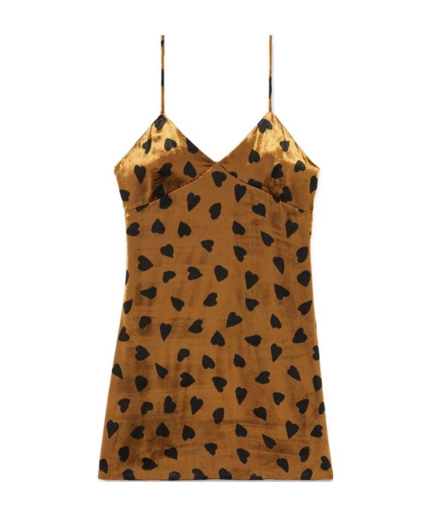 Saint Laurent Heart Print Velvet Mini Slipdress In Yellow