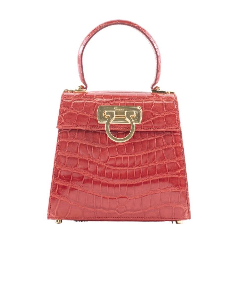Ferragamo Alligator Effect Handbag In Red