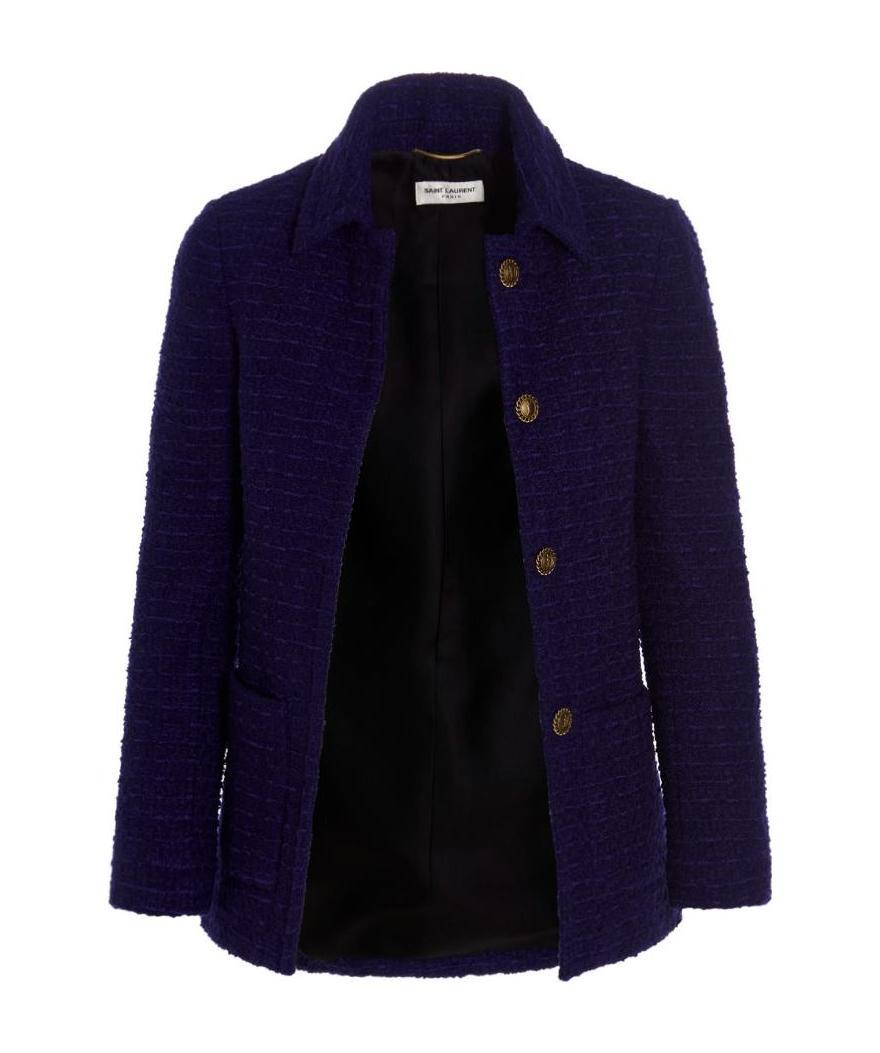 Saint Laurent Fitted Tweed Blazer In Purple
