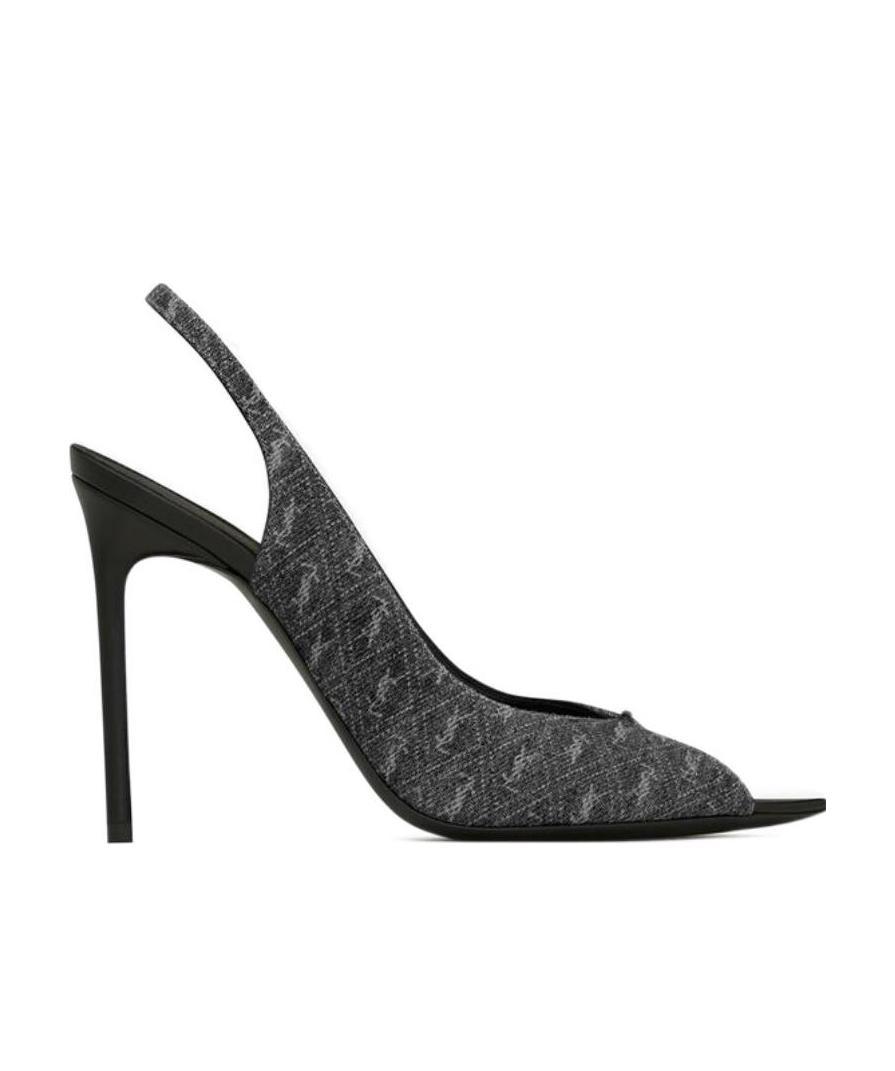 Shop Saint Laurent Lola Sandals In Monogram Denim In Black