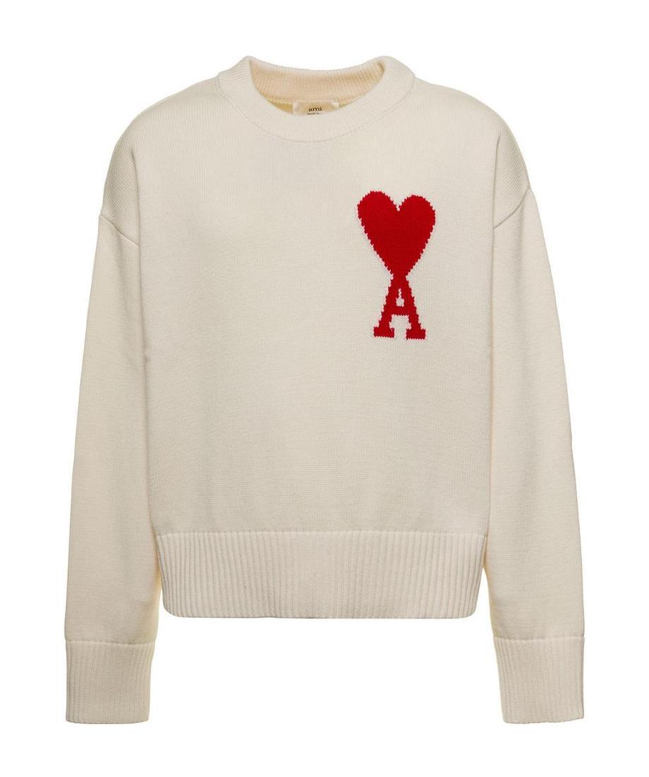 Ami Alexandre Mattiussi Ami Paris Ami Heart Design Wool Sweater In Intarsia Knit In White