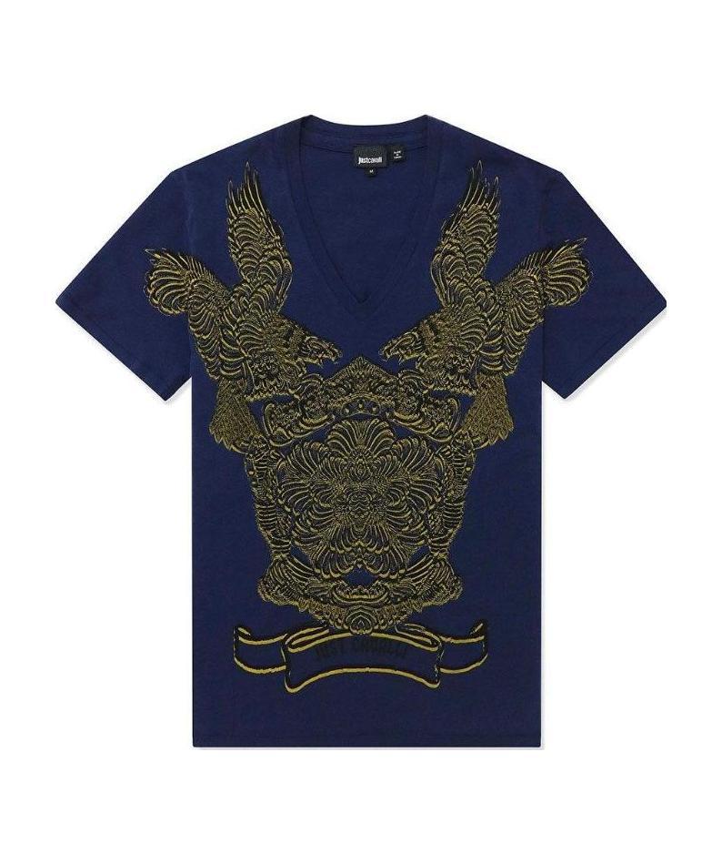Just Cavalli V-collar Short-sleeved T-shirt In Black