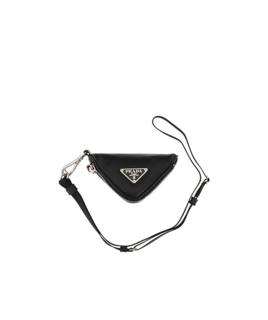 Prada Triangular Leather Pouch In Black