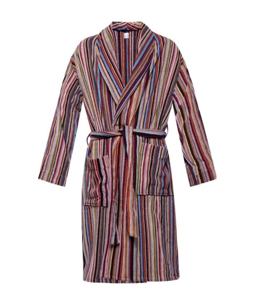 Paul Smith Striped Belted Bathrobe In Multicolor