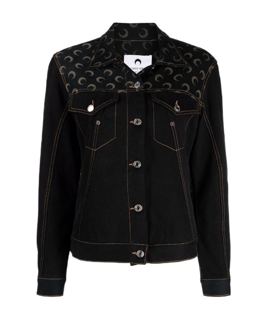 Marine Serre Moon-print Denim Jacket In Black