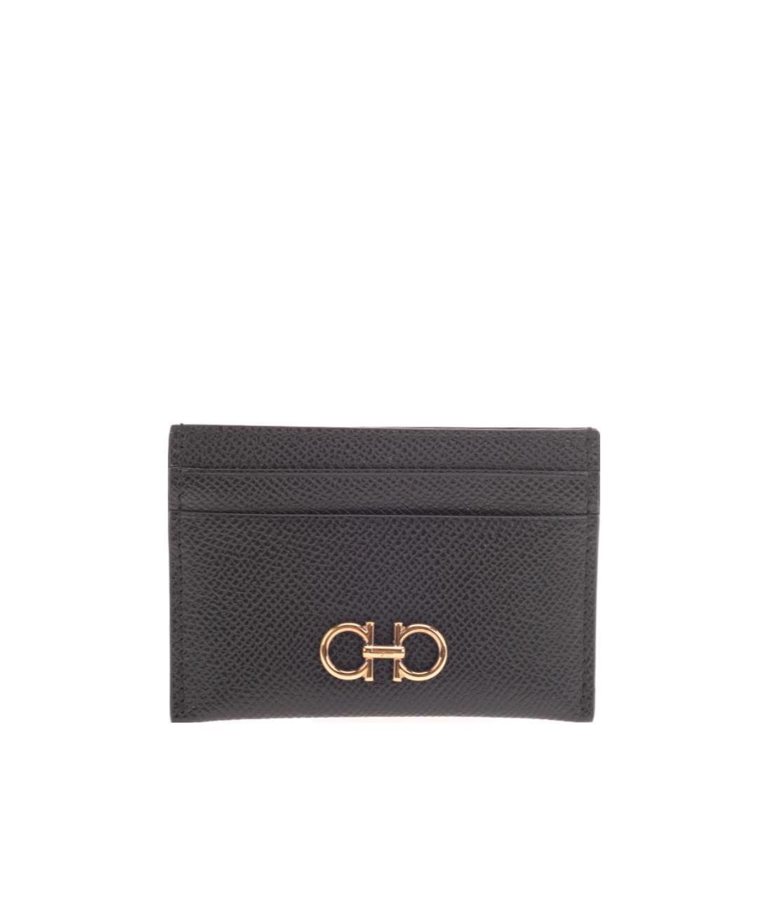 Ferragamo Black Card-holder With Gancini Detail In Hammered Leather Woman In Black