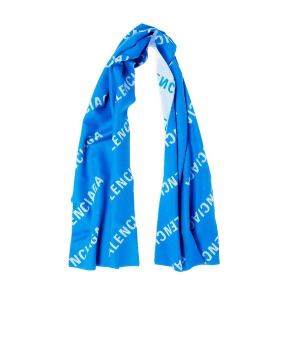 Balenciaga Logo-knit Wool Scarf In Blue