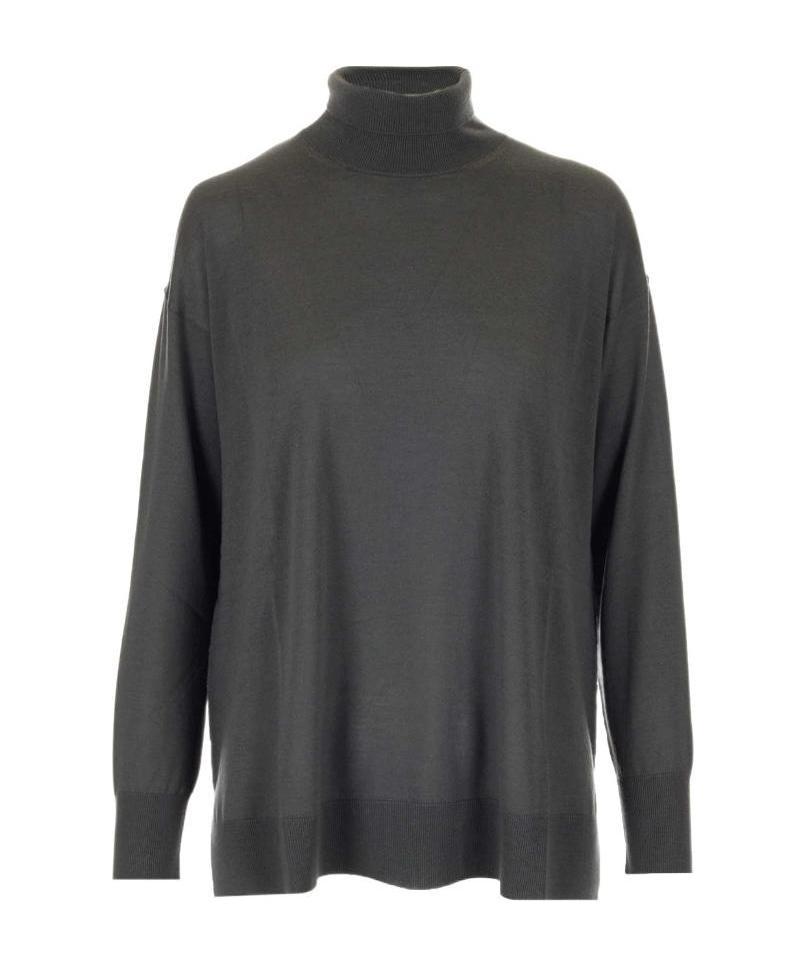 Max Mara Long-sleeved High-neck Pullover In Gray