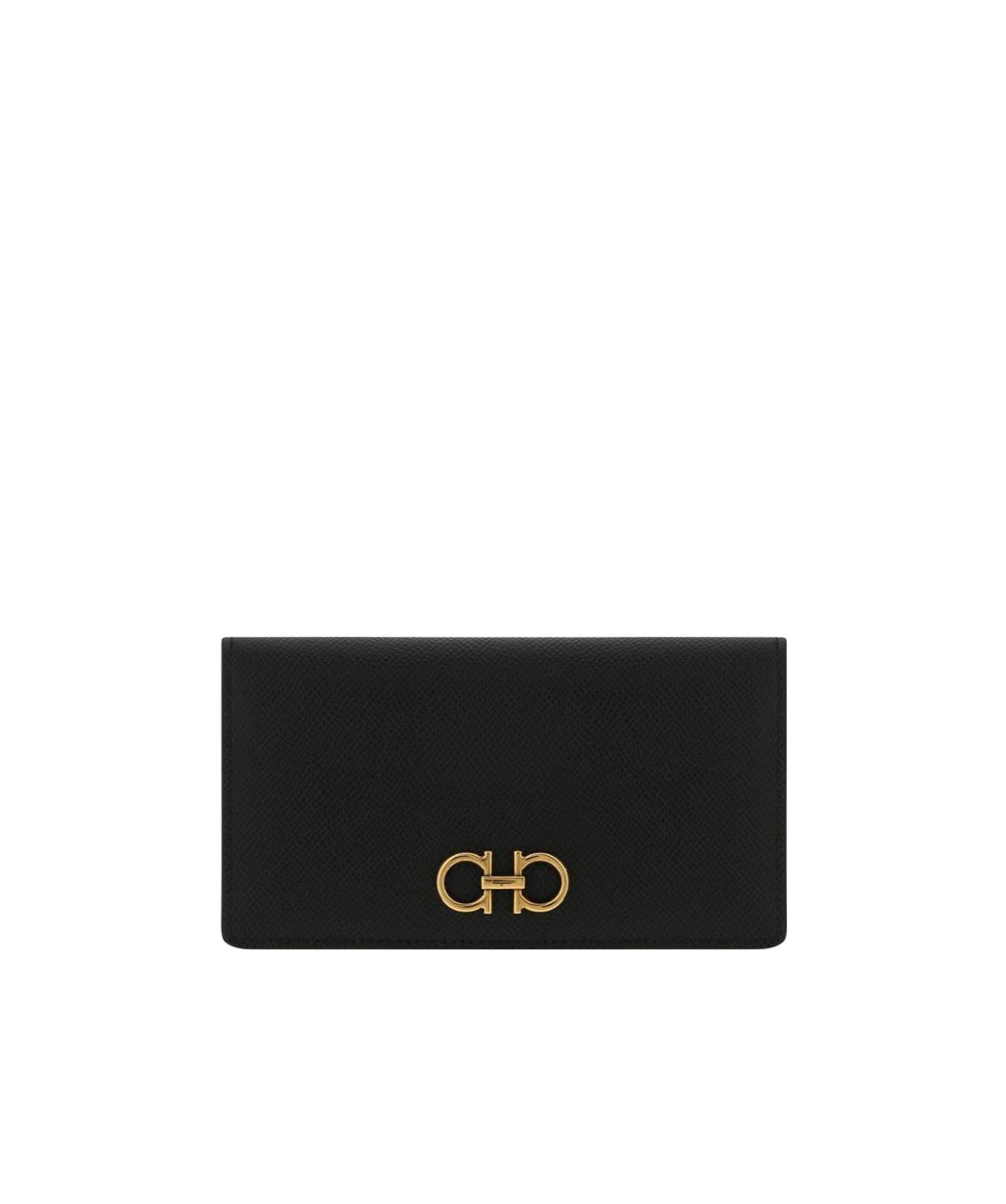 Ferragamo Gancini Continental Wallet In Hammered Leather In Black