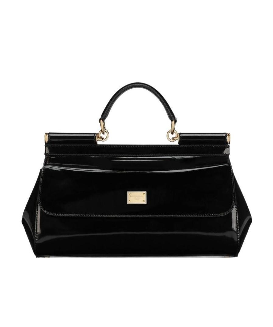 Dolce & Gabbana Elongated Sicily Patent Leather Top-handle Bag In Black