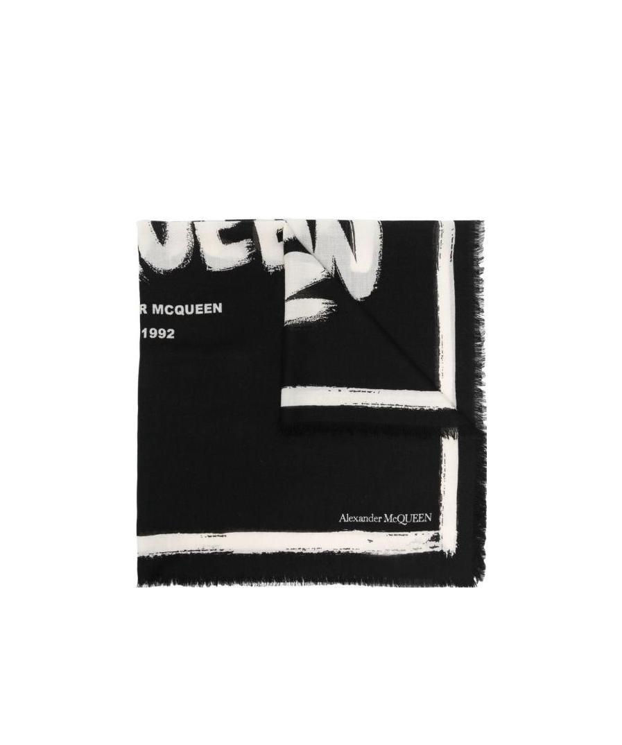 Alexander Mcqueen Logo Print Wool Scarf In Black