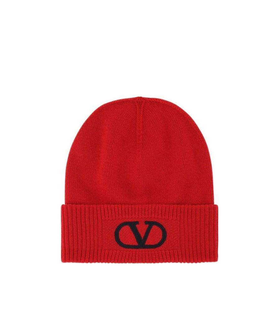 Valentino Vlogo Signature Wool Beanie In Red
