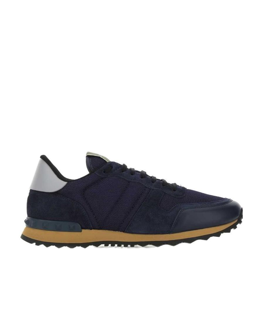 Valentino Garavani Men Blue Fabric And Suede Rockrunner Camouflage Sneakers In Blue