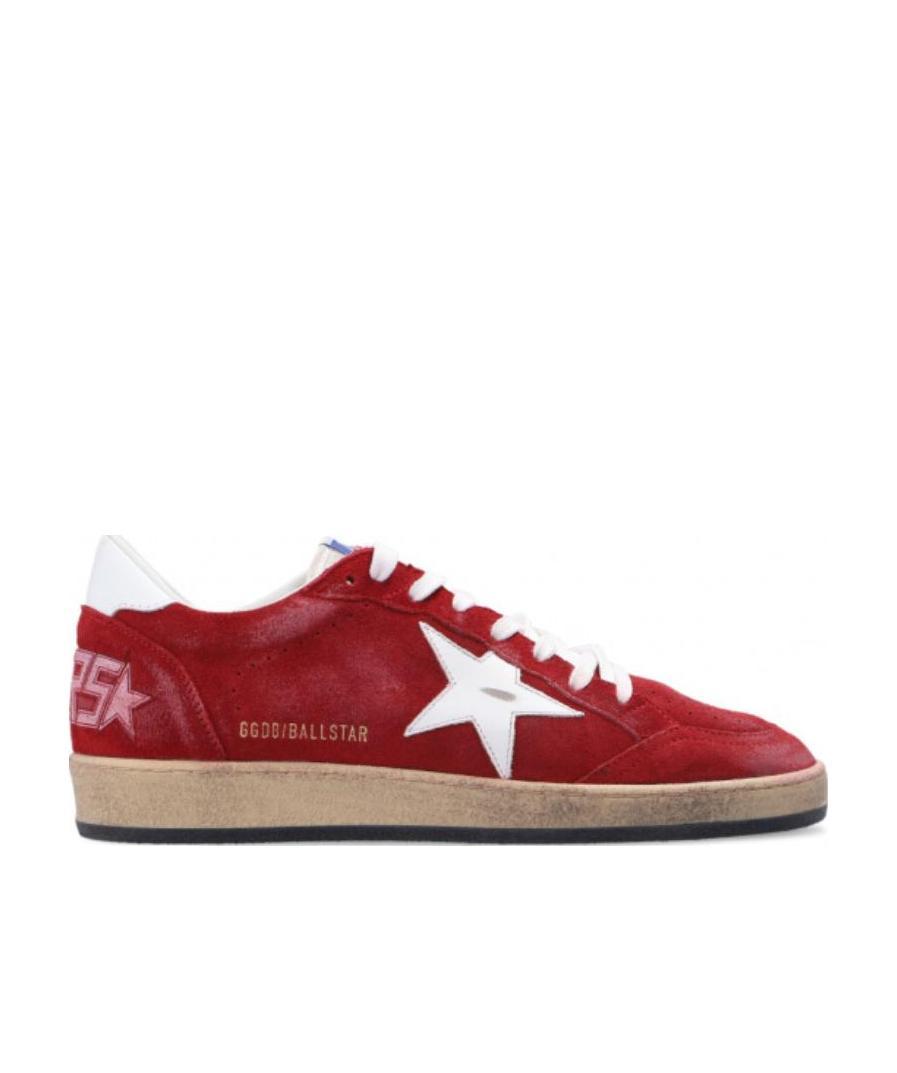 Golden Goose Ball Star Sneakers In Dark Red Suede With White Leather Star And Heel Tab In Red