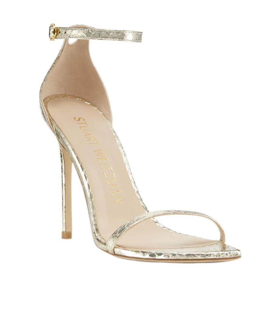 STUART WEITZMAN METALLIC-EFFECT SNAKESKIN-EFFECT SANDALS