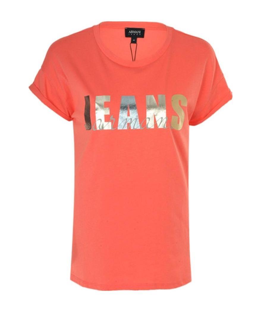 Shop Armani Jeans Logo Printed Pattern T-shirt In Pink