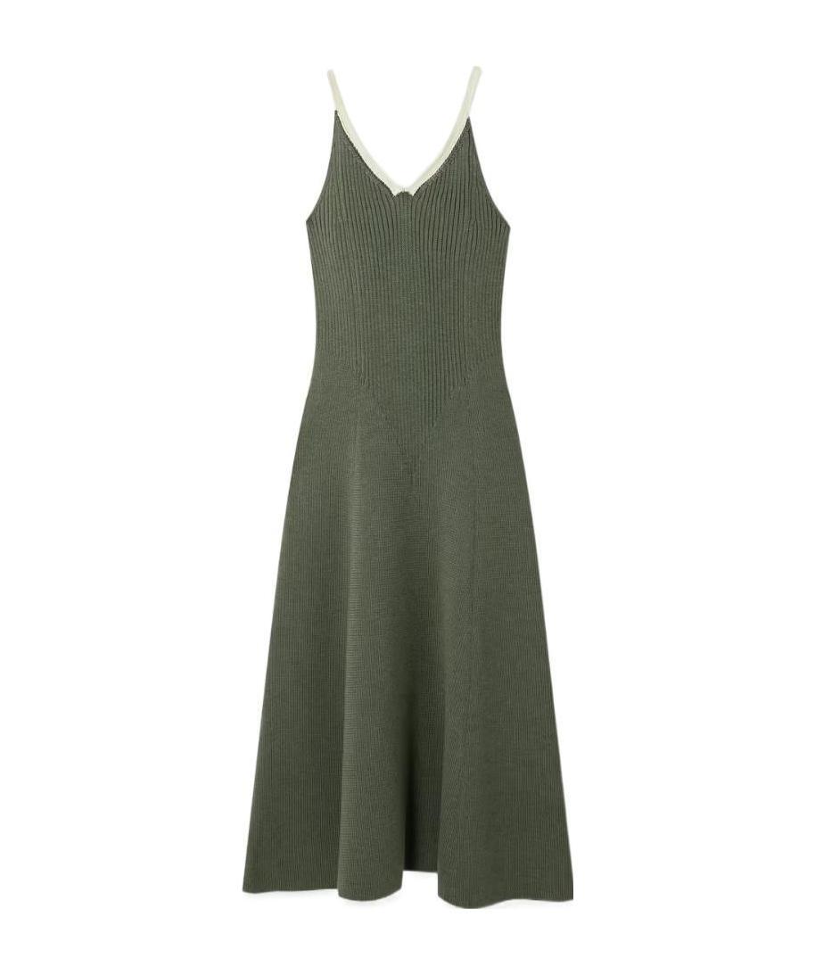 Loewe Ribbed Wool Mid-length Dress In Green