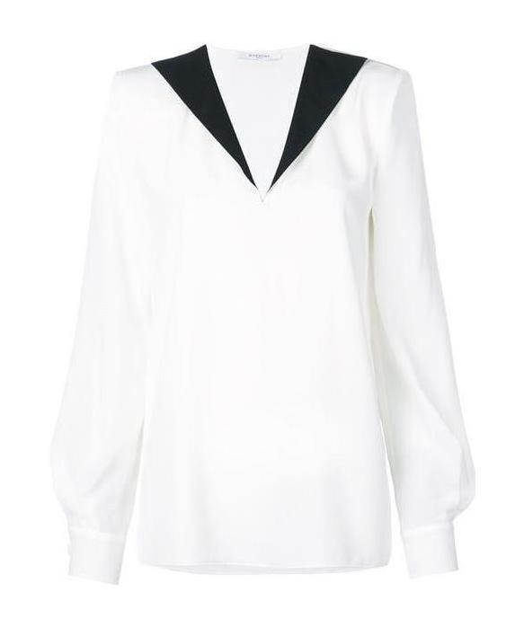 Givenchy Contrast V-neck Blouse In White