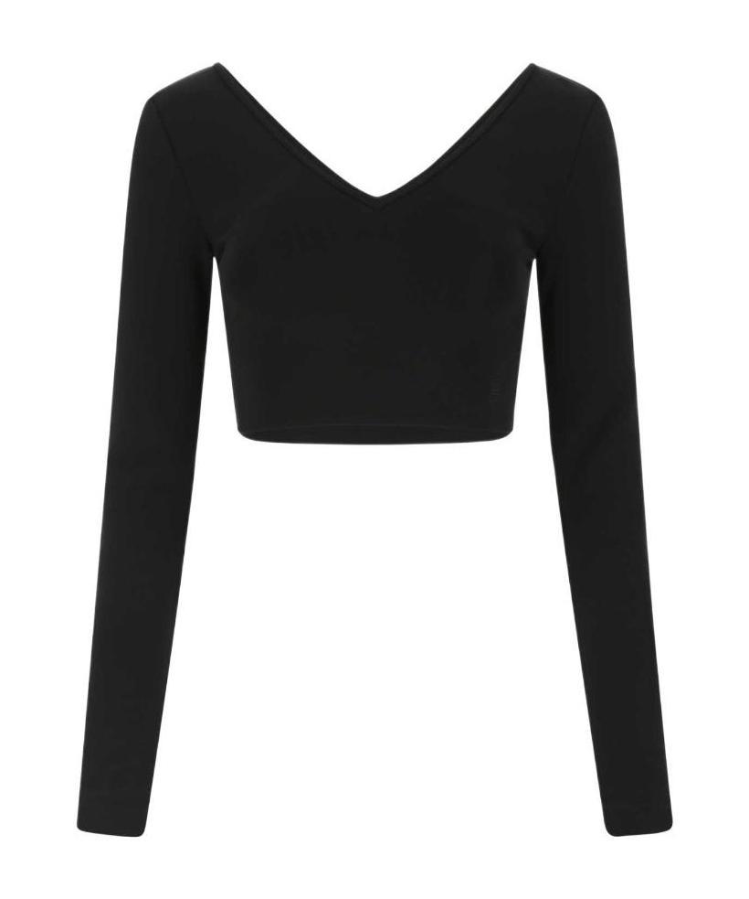 Givenchy Long Sleeves Cropped V Neck Top In Black