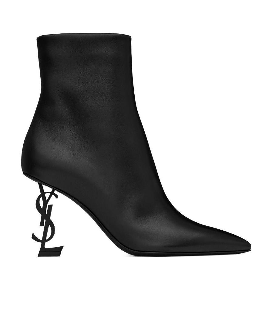 Saint Laurent Opyum Leather Pointy-toe Ankle Boots In Black
