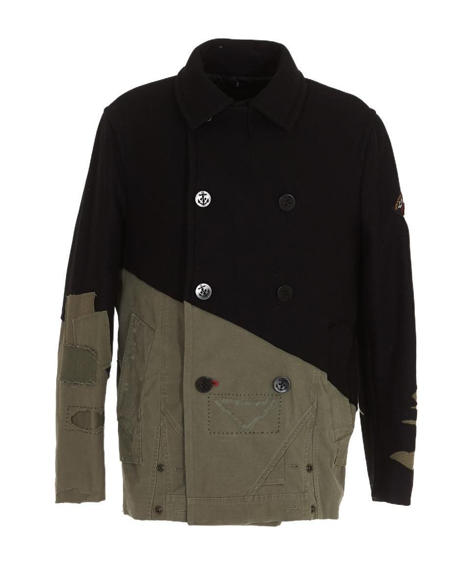 Paul & Shark Double-breasted Wool Splicing Jacket In Black