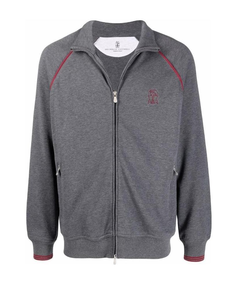 Brunello Cucinelli Contrast Piping Zip-up Sweatshirt In Gray
