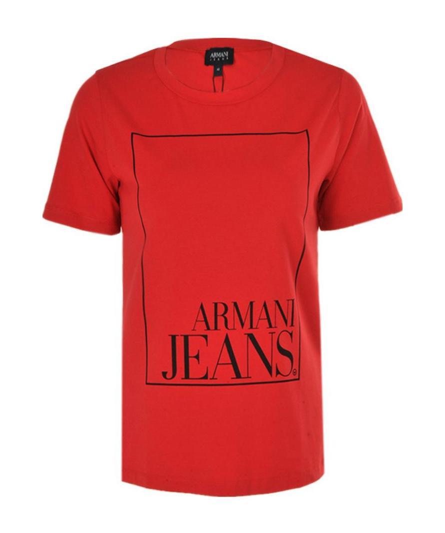 Shop Armani Jeans Logo Printed Pattern T-shirt In Red