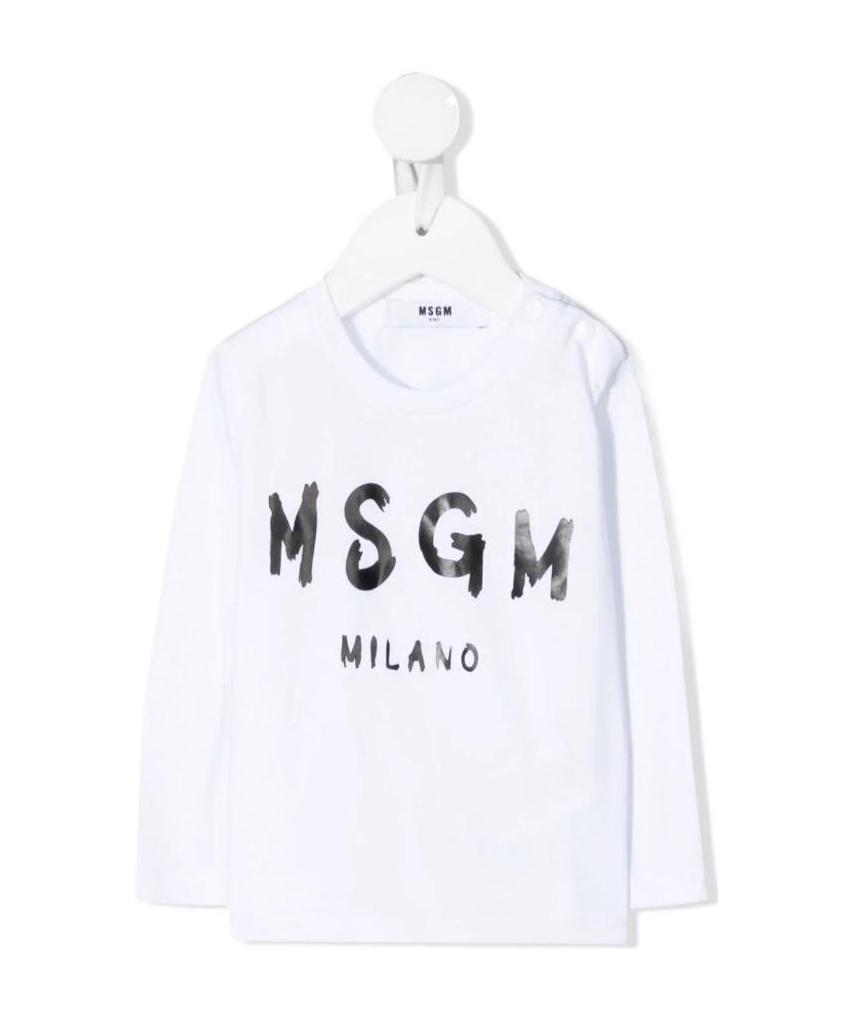 Msgm Logo-print Long-sleeved T-shirt In White