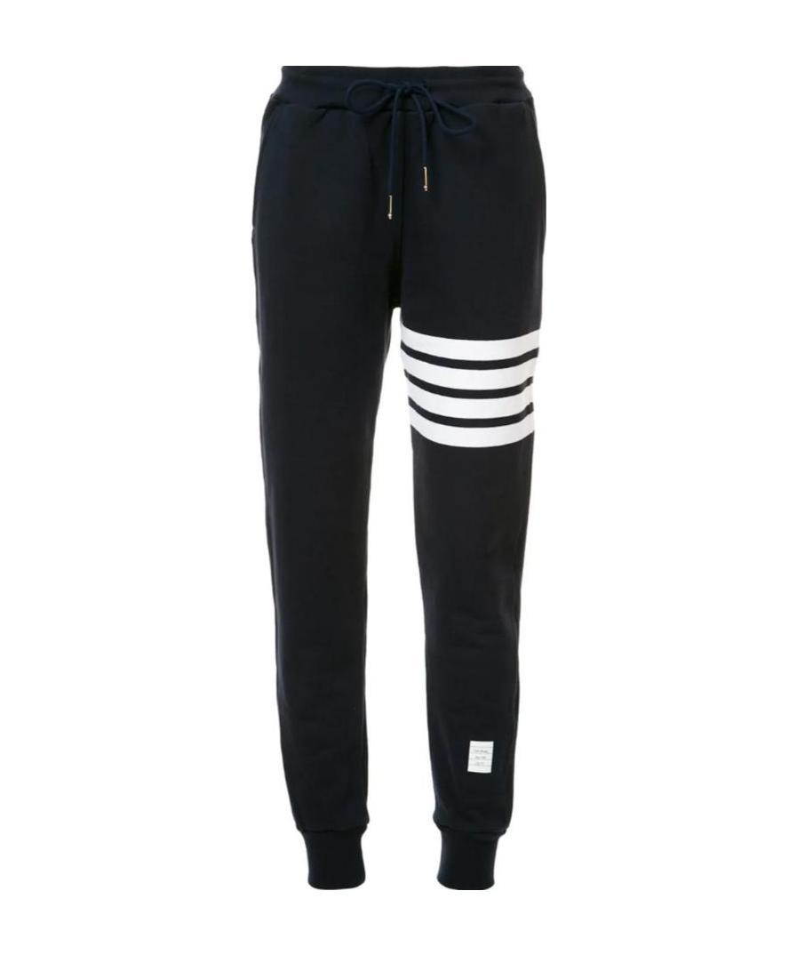 Thom Browne Blue Cotton Jogger With 4 Bar Detail In Black