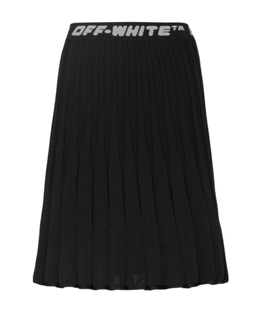 Off-white Black Logo Band Pleated Skirt In Black