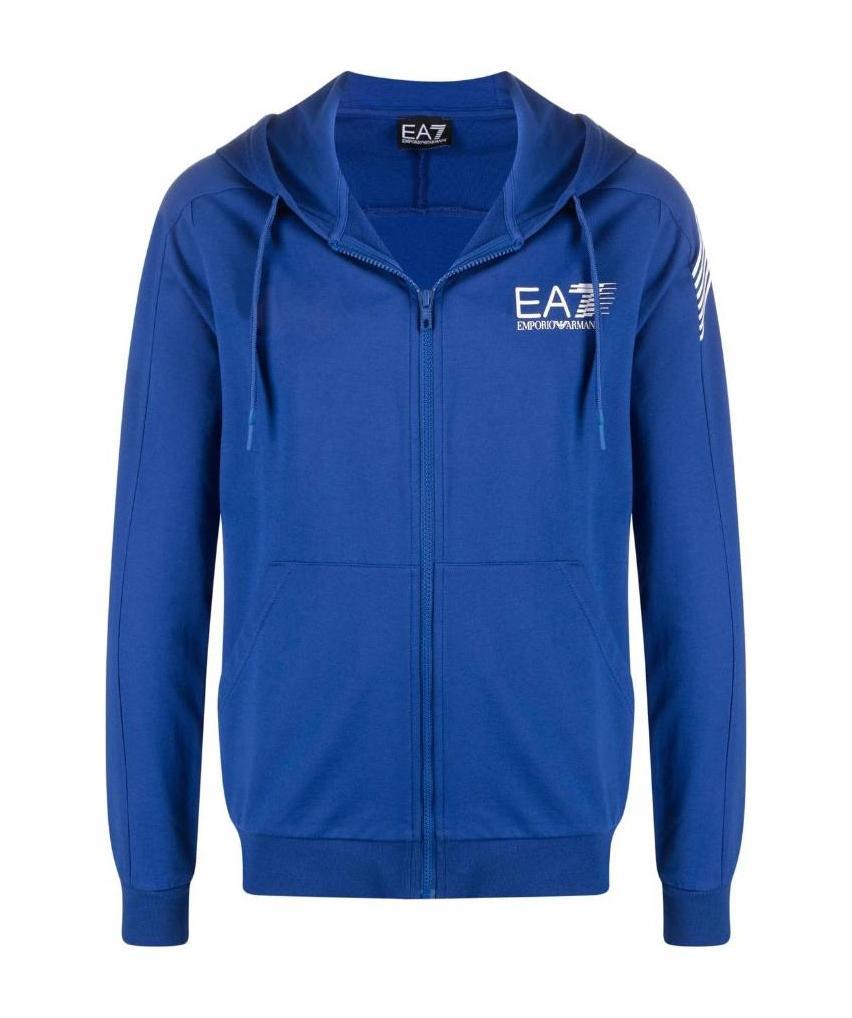 Ea7 Logo-print Zip-up Hoodie In Blue