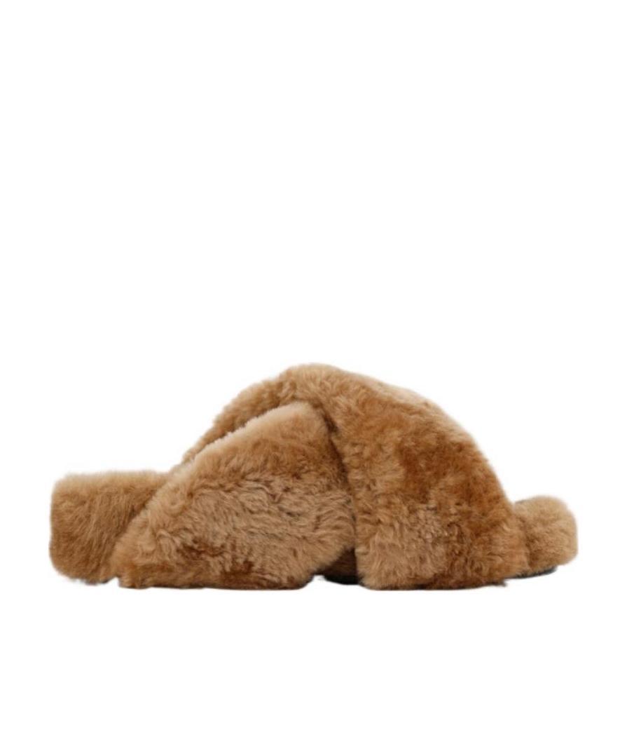 Jil Sander Crossover-strap Shearling Mules In Brown