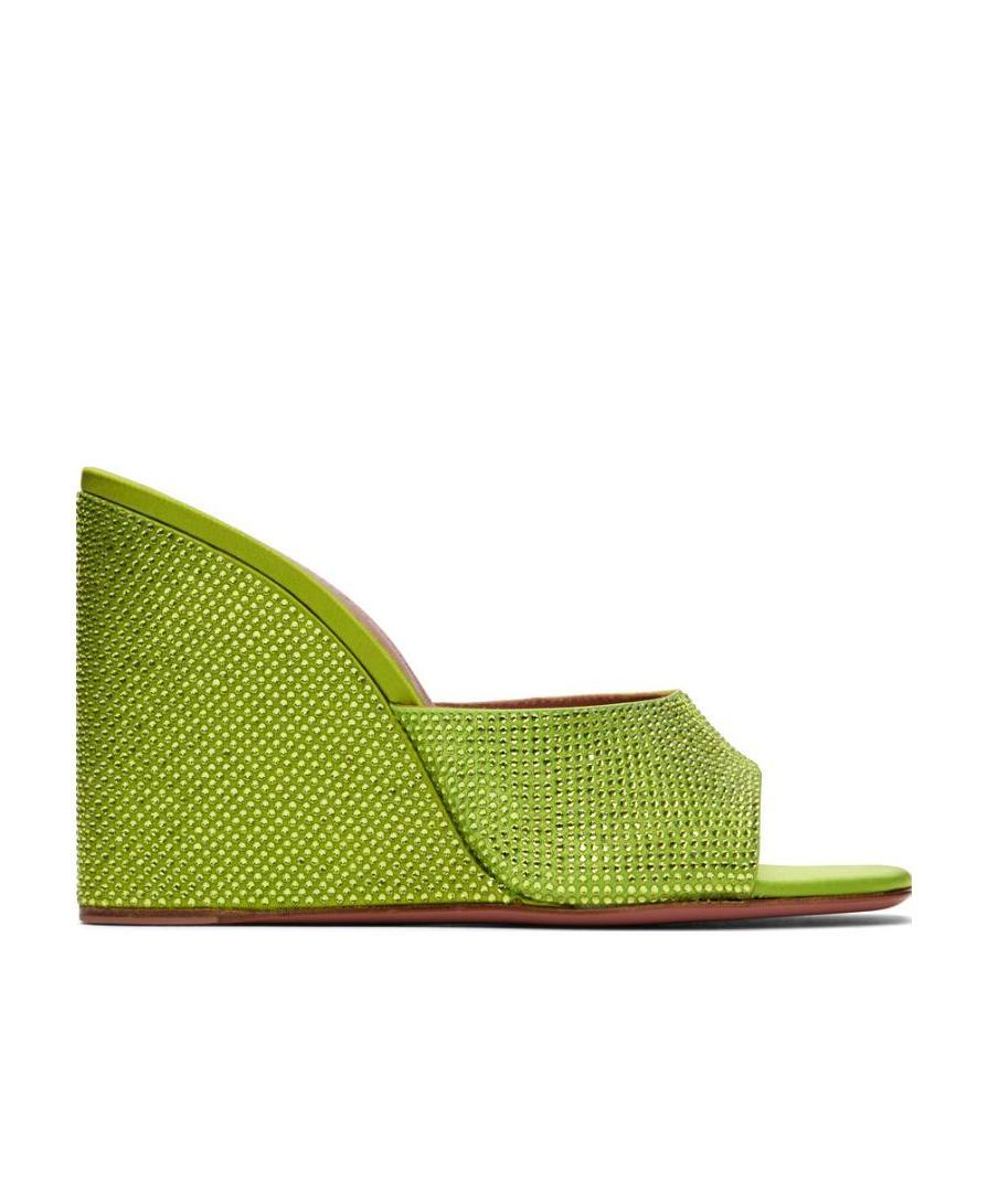 Amina Muaddi Lupita Crystal-embellished Satin Wedge Sandals In Green