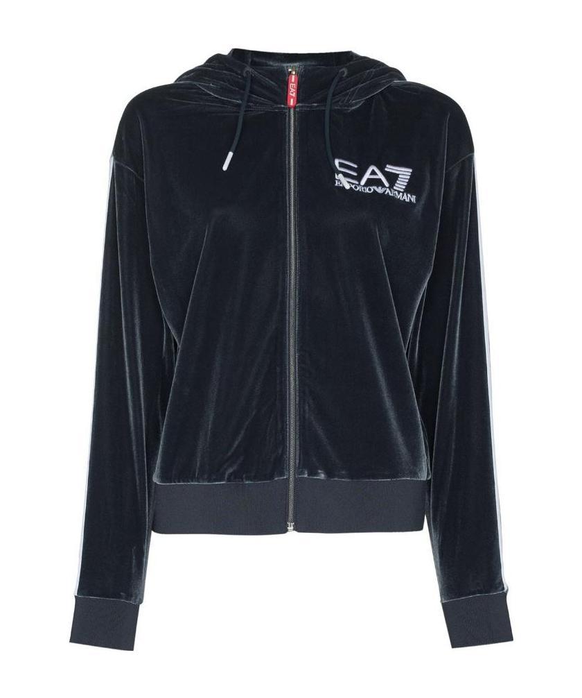 EA7 VELOUR LOGO PATCH HOODIE 