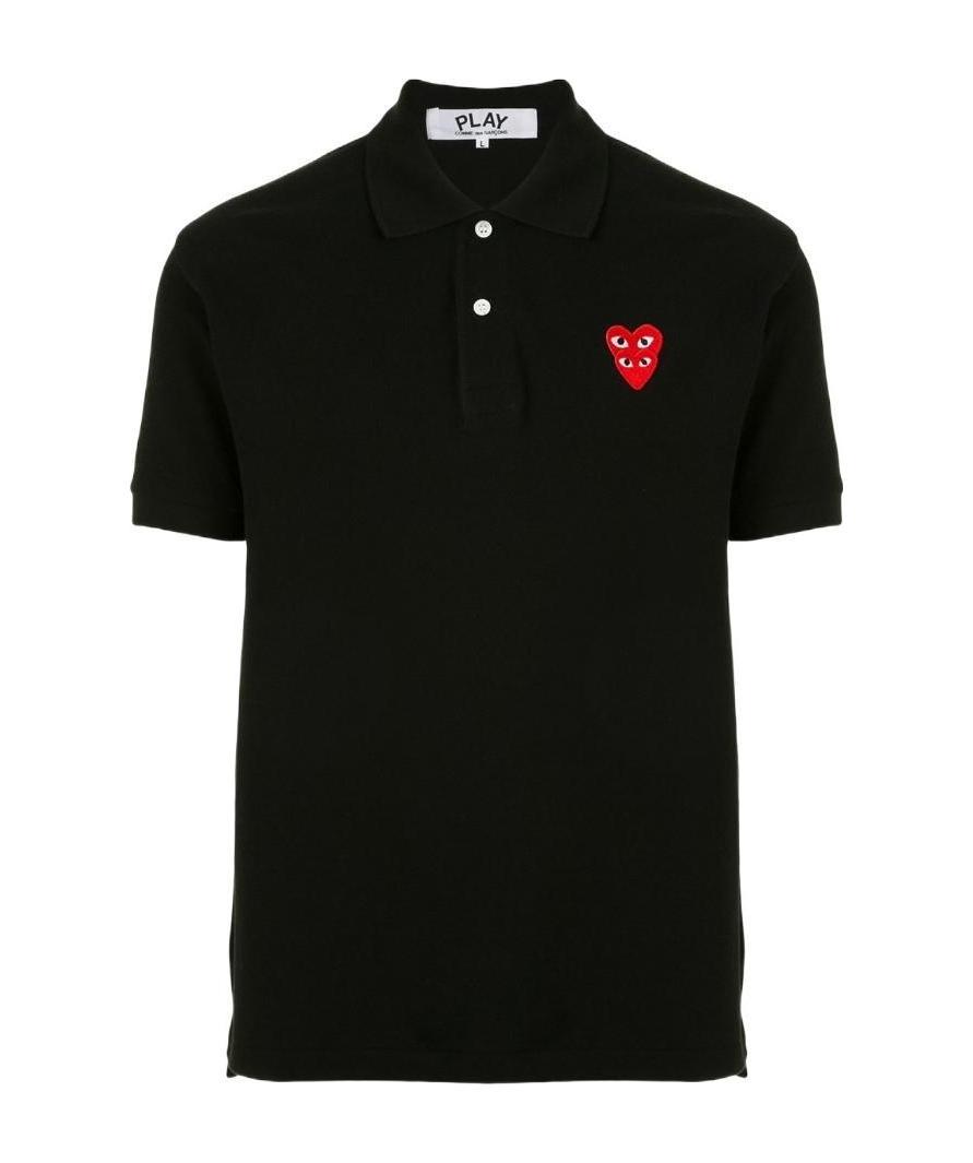 Comme Des Garçons Play Polo Shirt With Ribbed Collar And Straight Hem In Black