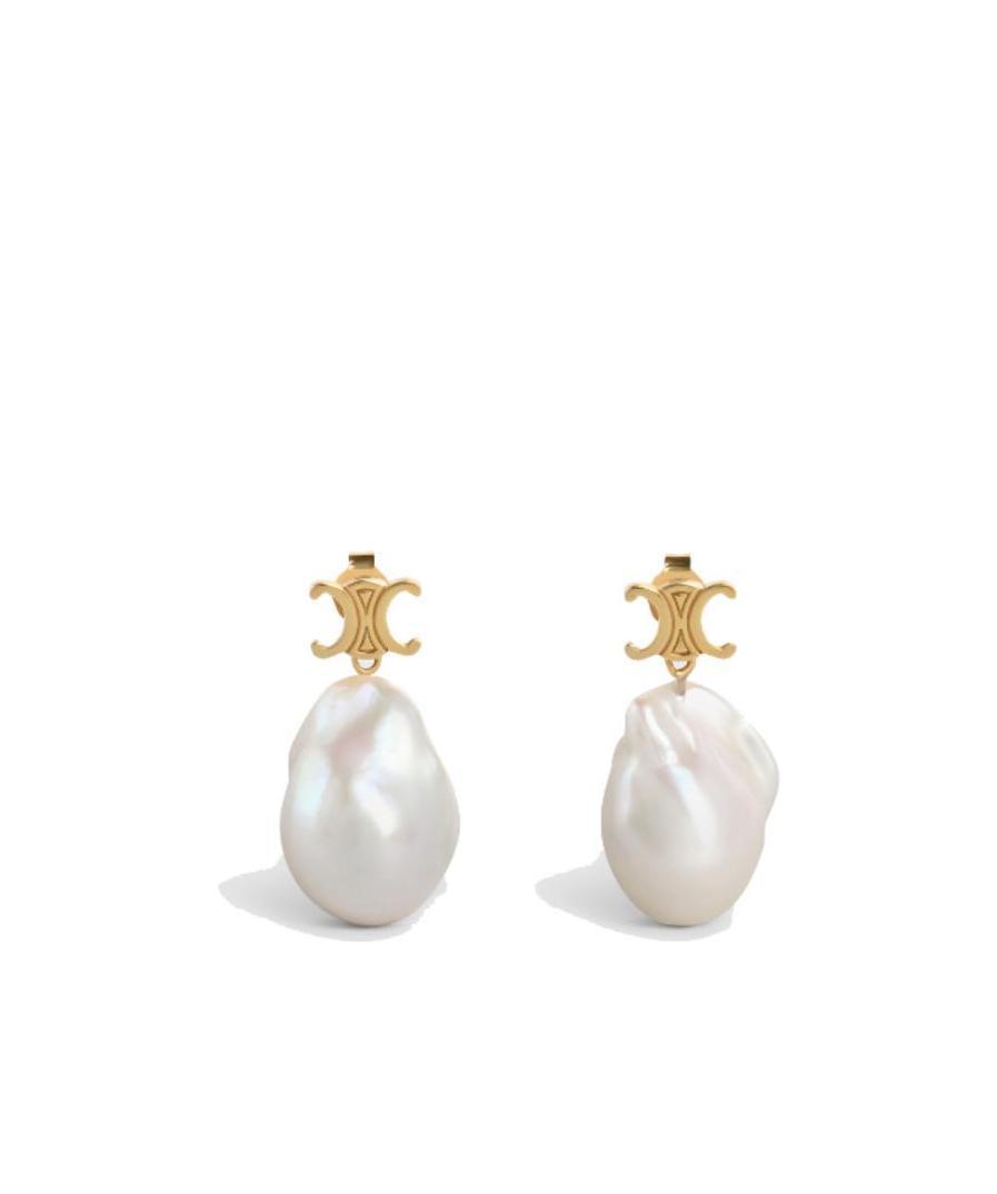 Celine Maillon Triomphe Gold Brass And Pearl Baroque Earrings In White