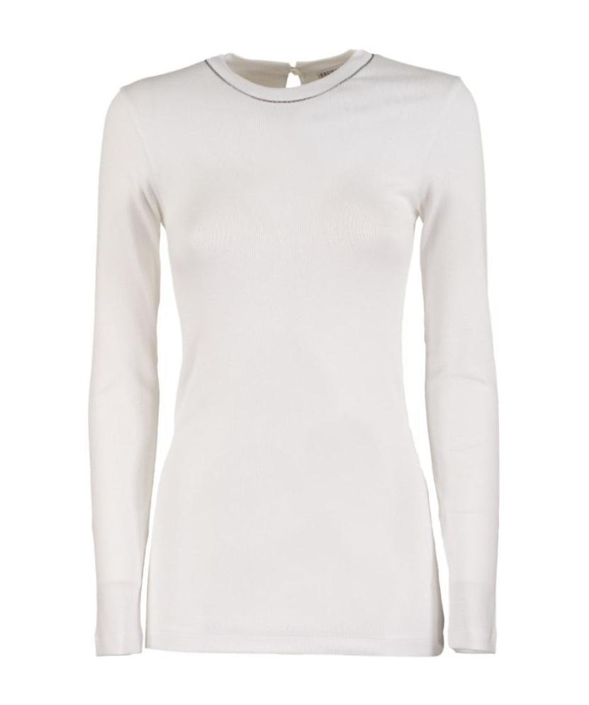 Brunello Cucinelli White Cotton Long Sleeves T-shirt In White
