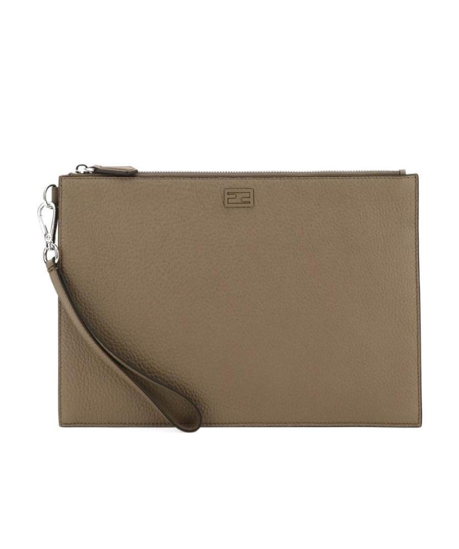 Fendi Ff-plaque Leather Clutch Bag In Brown