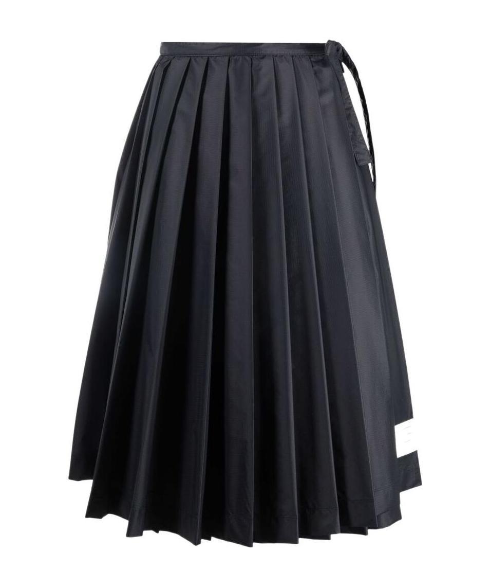 Thom Browne Navy Nylon Midi Skirt In Black