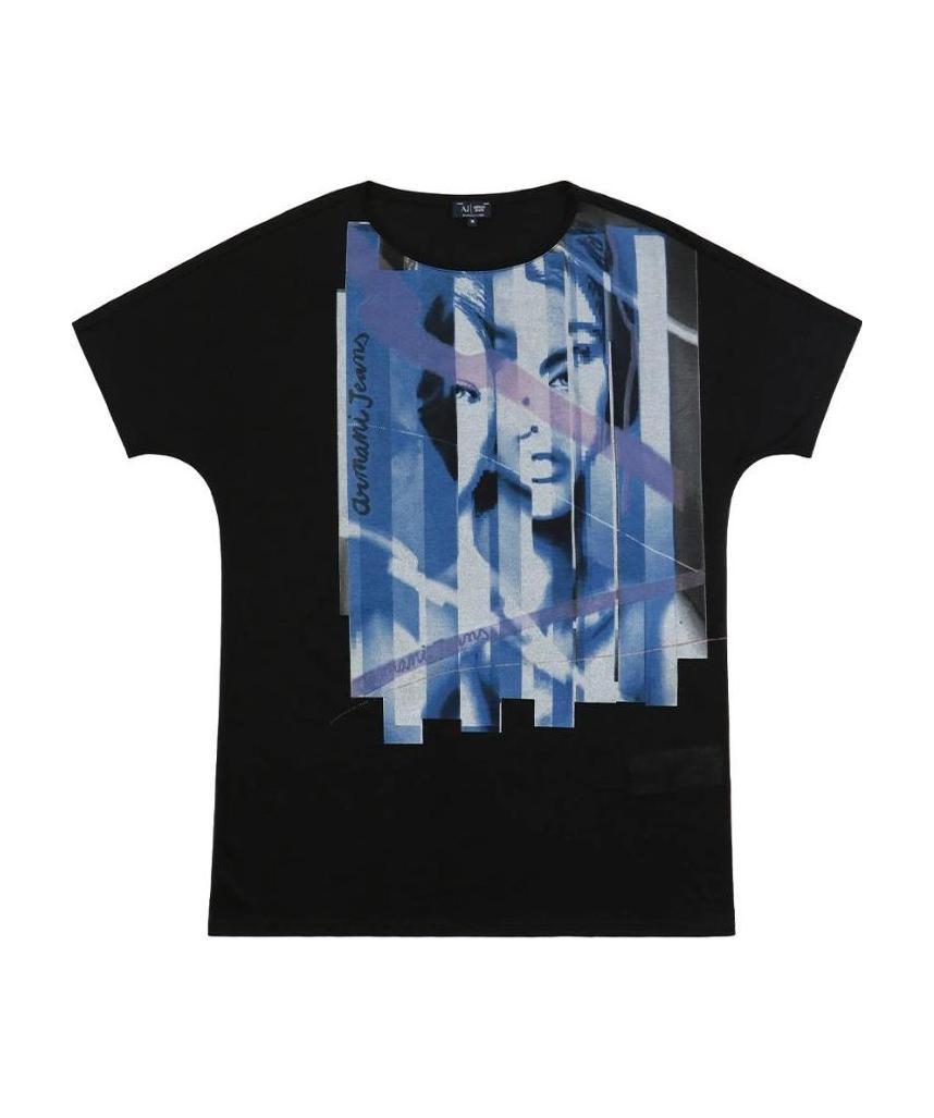 Armani Jeans Printed T-shirt With Round Neck In Black