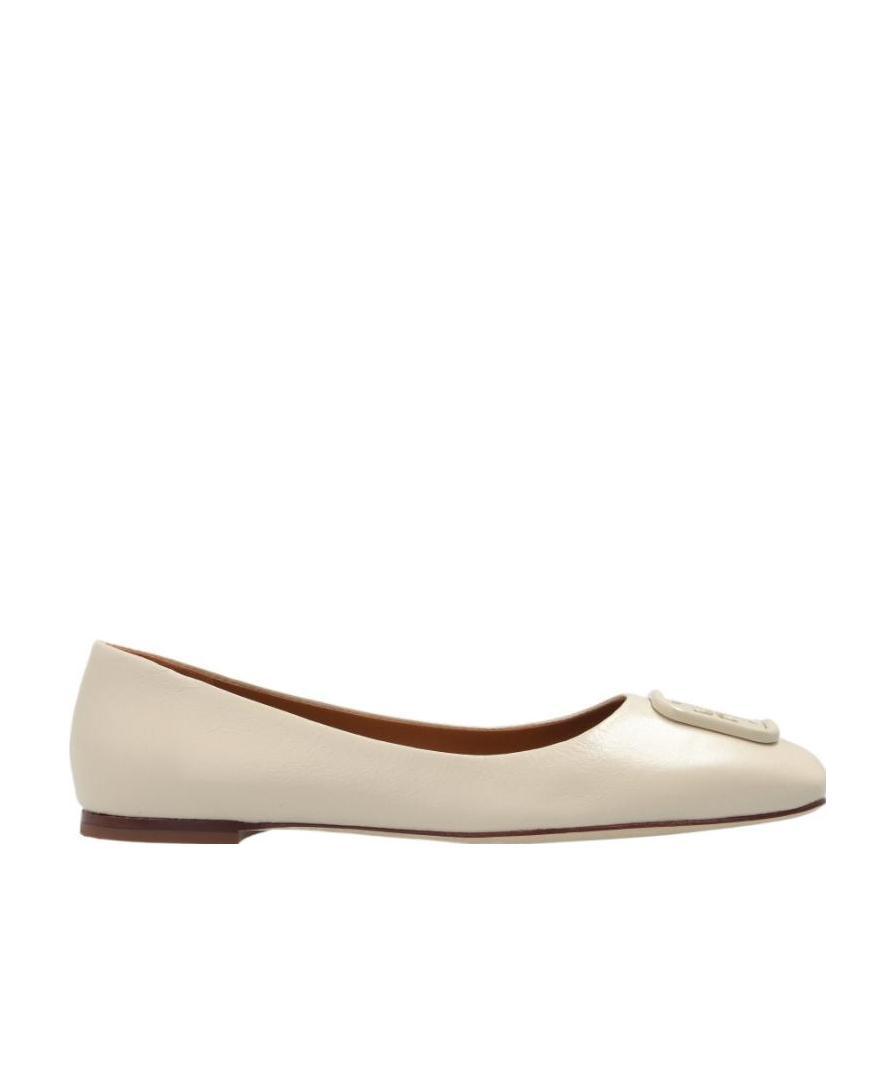 Tory Burch Georgia Logo-plaque Ballerina Shoes In Nude